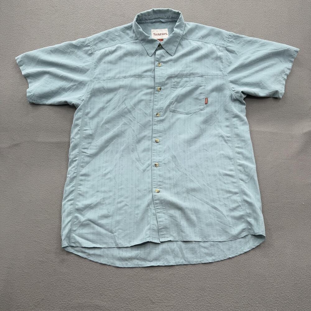 Simms Shirt Mens Large Light Blue Short Sleeve Button Up Fishing Outdoor